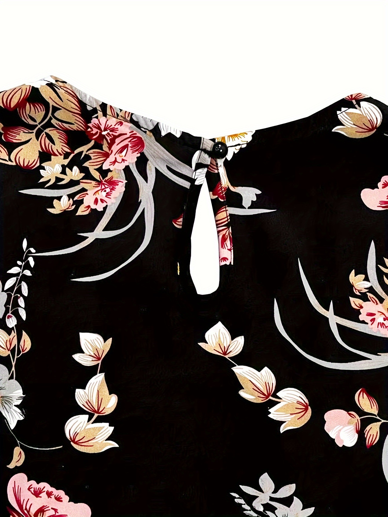 Plus Size Floral Print Blouse, Casual Ruched Crew Neck Cap Sleeve Blouse For Summer, Women s Plus Size Clothing details 3
