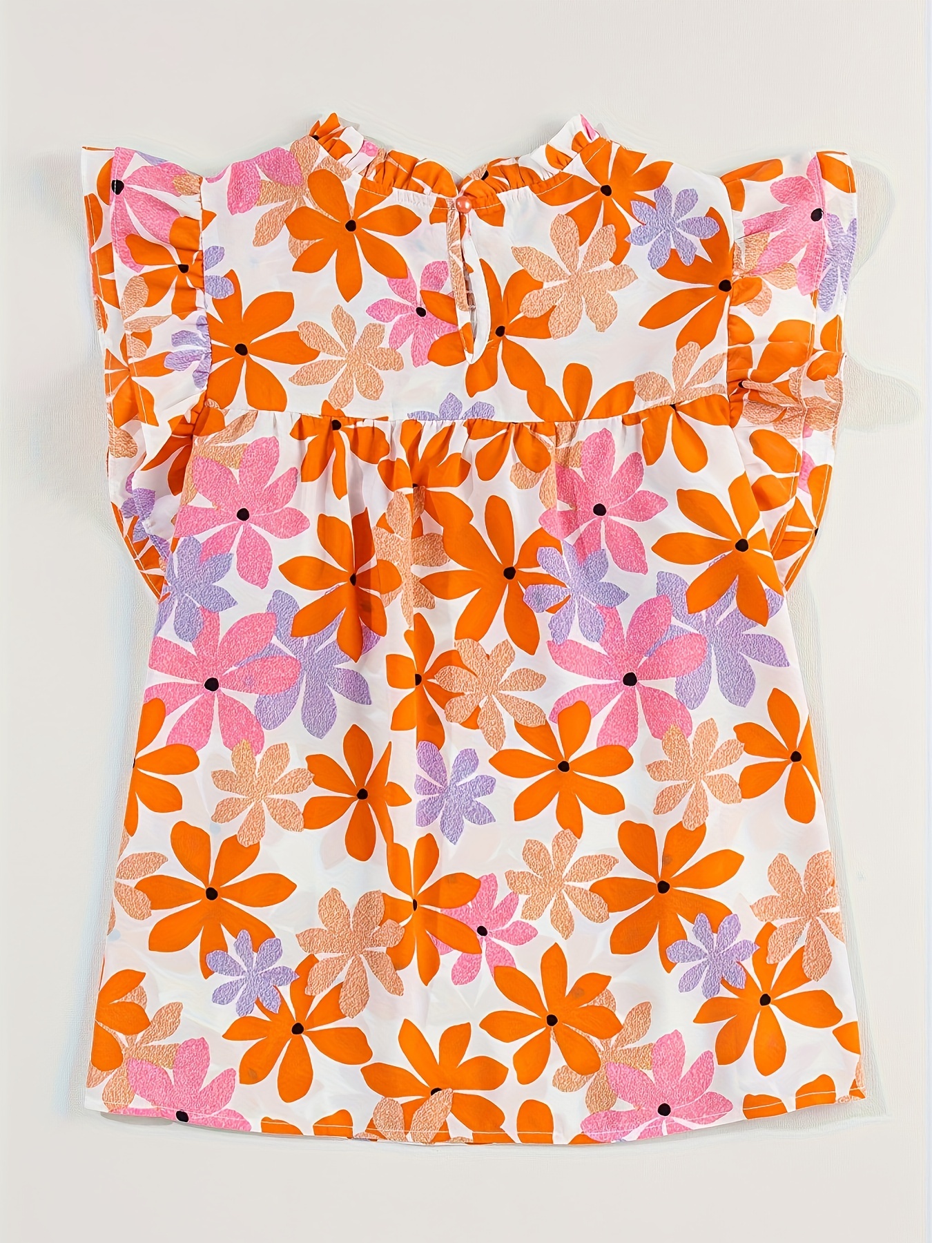 orange sleeve smocked floral top details 2