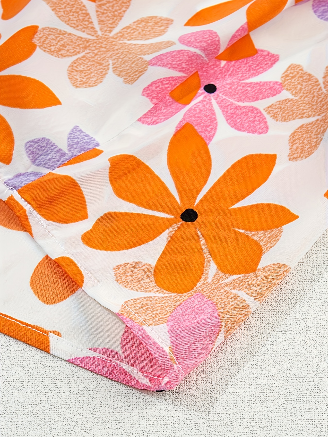 orange sleeve smocked floral top details 5